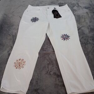 Copper Flash Jeans Womens Plus Size 20W High Rise Slim Straight White Floral